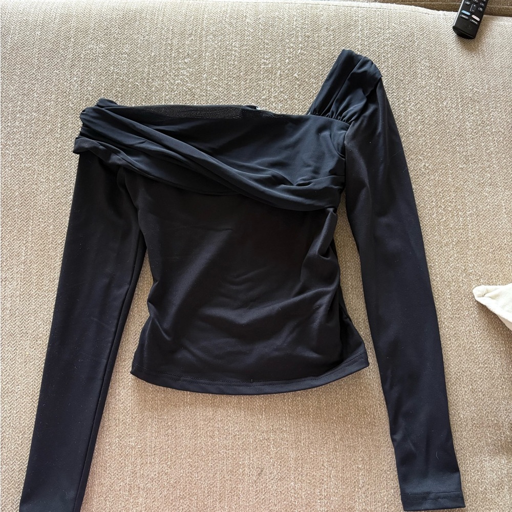 Princess Polly Black Off-Shoulder Long Sleeve Top